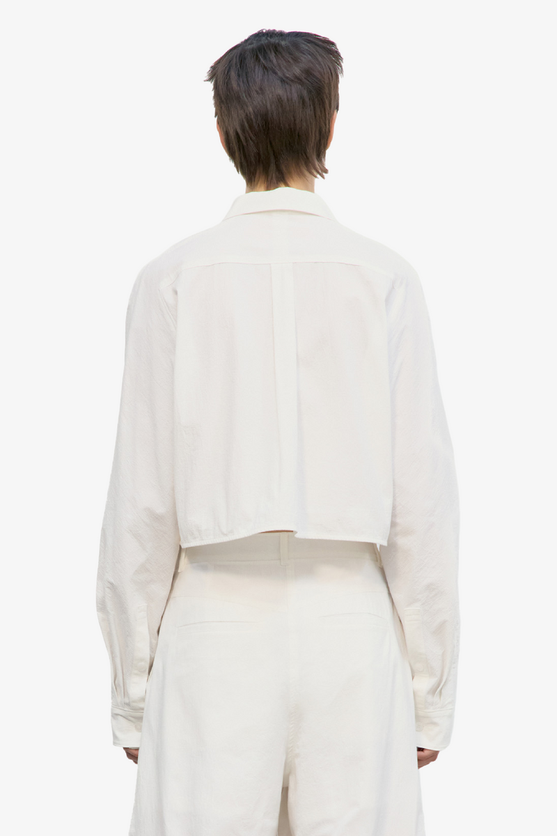Cotton Pocket Crop Shirt - White