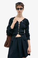 Deep V-Neck Knit Cardigan - Black
