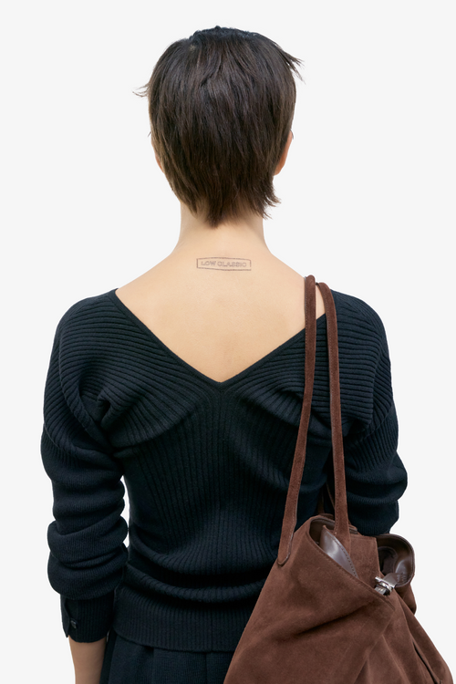 Deep V-Neck Knit Cardigan - Black