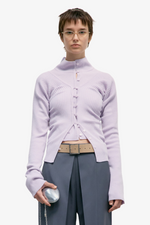 Deep V-Neck Knit Cardigan - Lavender