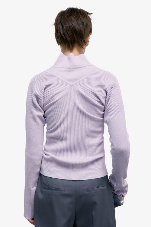 Deep V-Neck Knit Cardigan - Lavender