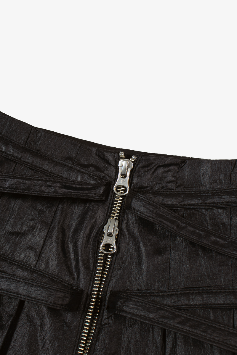 Pleated Zipper Skirt - Black