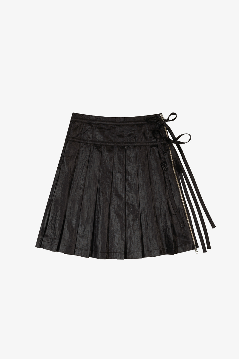 Pleated Zipper Skirt - Black