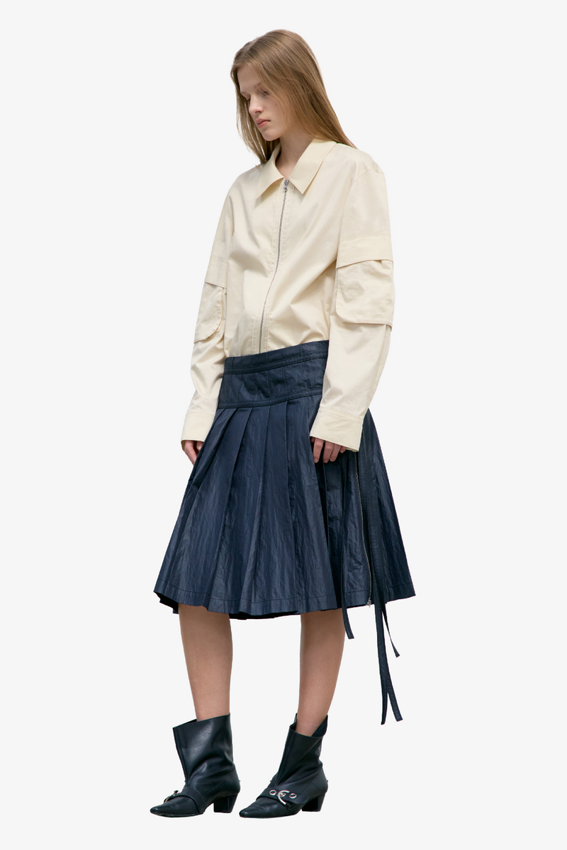 Pleated Zipper Skirt - Black