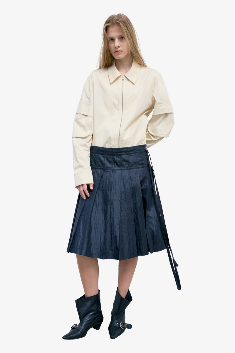 Pleated Zipper Skirt - Black