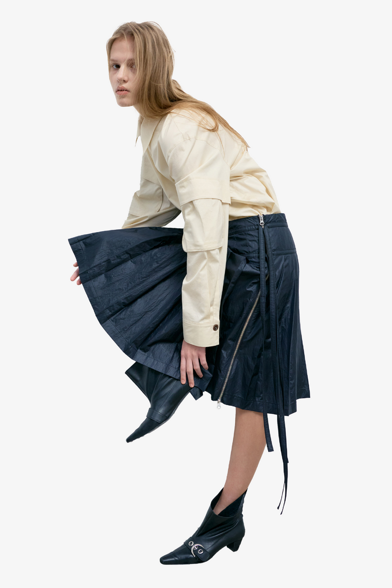 Pleated Zipper Skirt - Black