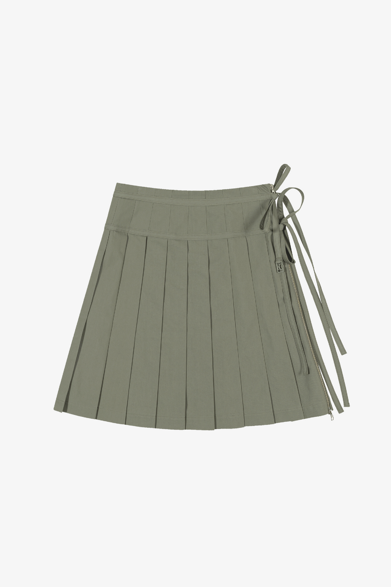 Pleated Zipper Skirt - Khaki