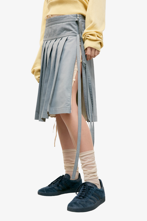 Pleated Zipper Skirt - Khaki