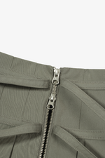 Pleated Zipper Skirt - Khaki