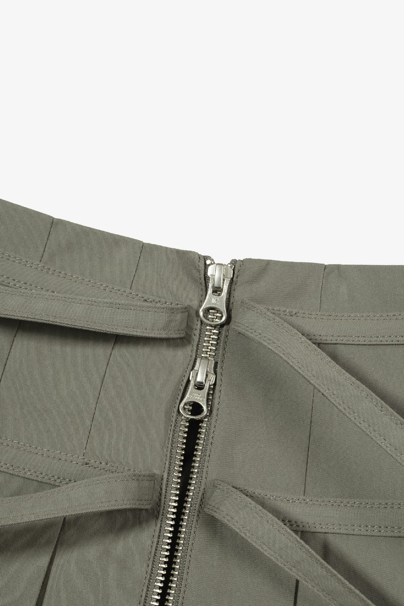Pleated Zipper Skirt - Khaki