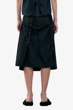 Raw Cut Shirring Skirt - Black