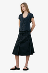 Raw Cut Shirring Skirt - Black