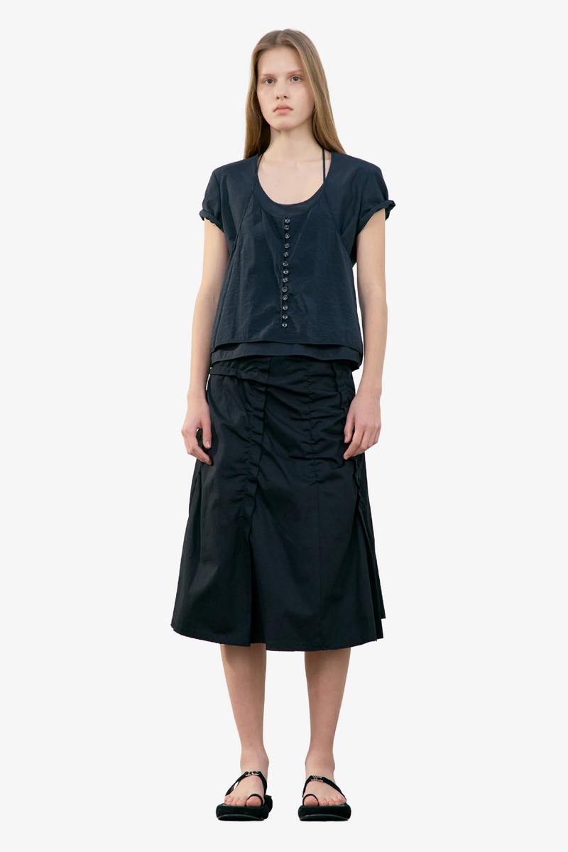 Raw Cut Shirring Skirt - Black