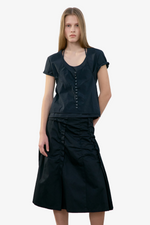 Raw Cut Shirring Skirt - Black