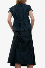 Raw Cut Shirring Skirt - Black