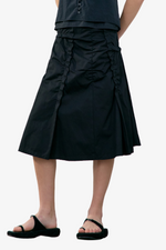Raw Cut Shirring Skirt - Black