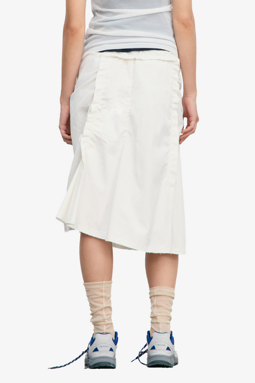 Raw Cut Shirring Skirt - White