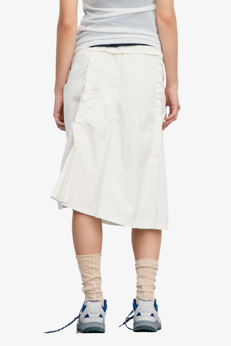 Raw Cut Shirring Skirt - White