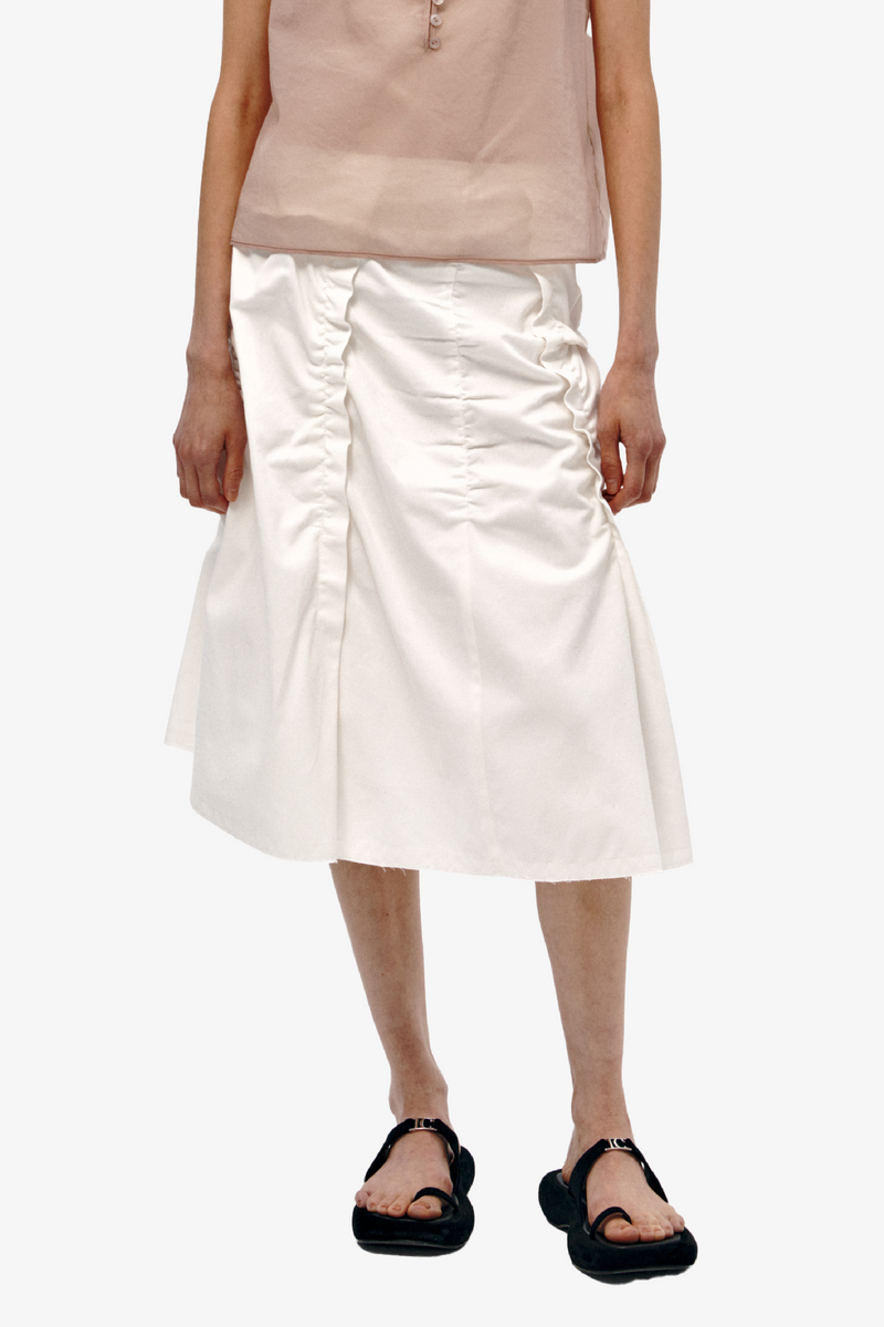 Raw Cut Shirring Skirt - White