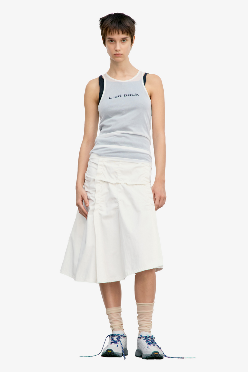 Raw Cut Shirring Skirt - White