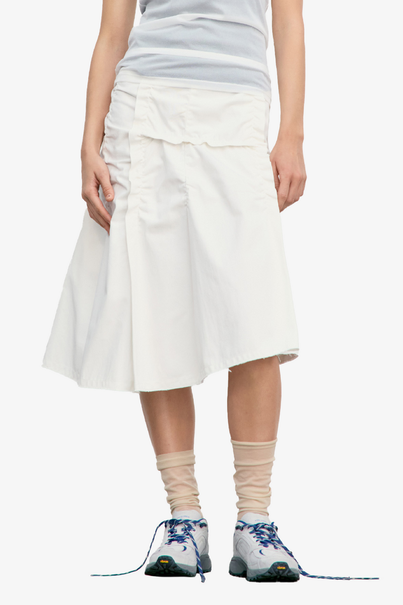 Raw Cut Shirring Skirt - White