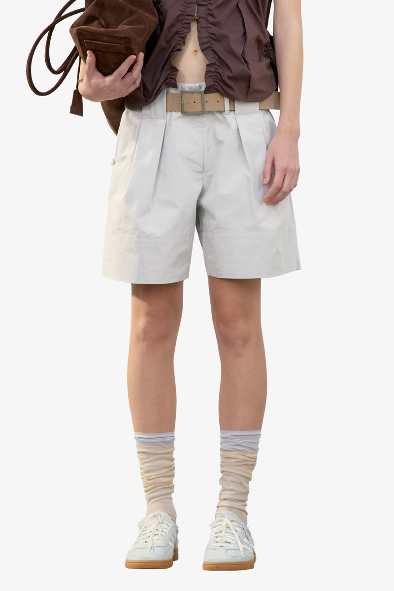 Tuck Point Turn-Up Shorts - Light Grey