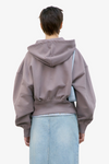 Back Rib Crop Hoodie - Red Brown