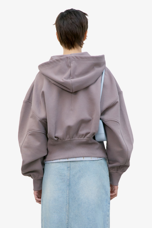 Back Rib Crop Hoodie - Red Brown