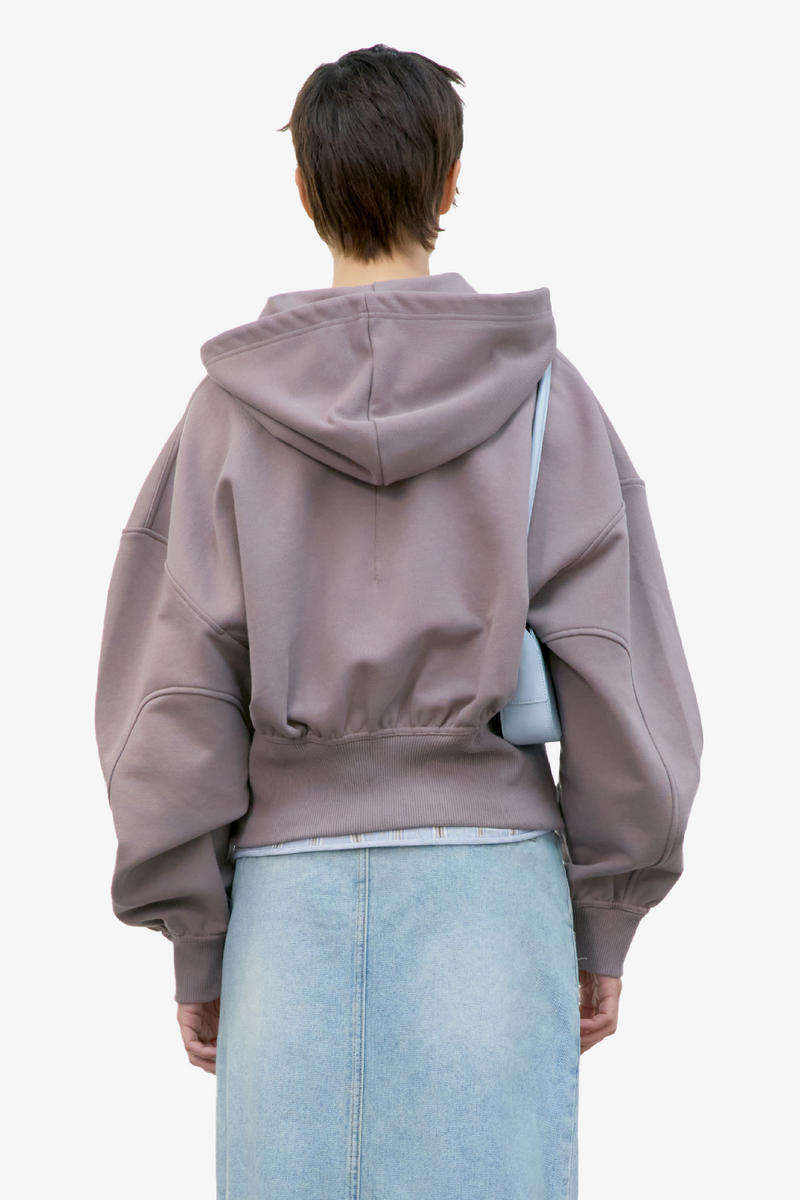 Back Rib Crop Hoodie - Red Brown