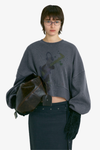 [UOU___CUTE x LOW CLASSIC] Washed Rockstar Cat Sweatshirt - Greyish Purple