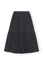 Cotton Poplin Maxi Flounce Skirt - Black