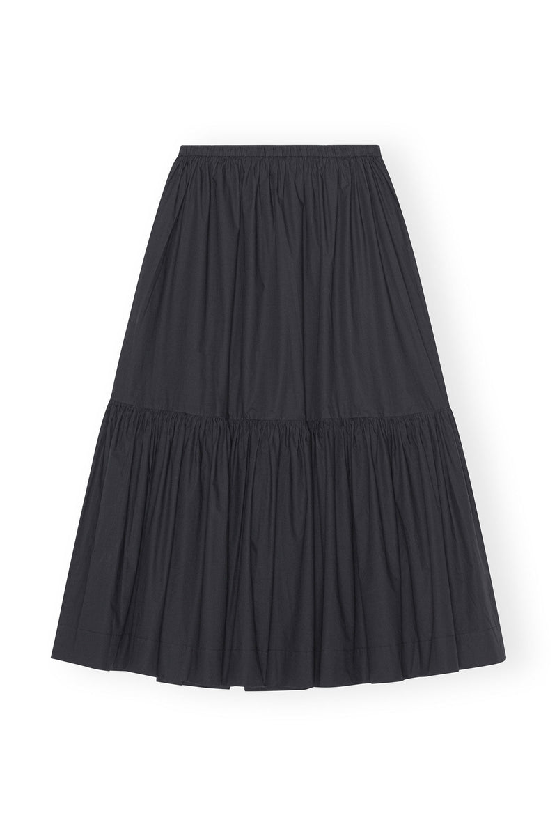 Cotton Poplin Maxi Flounce Skirt - Black