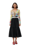 Cotton Poplin Maxi Flounce Skirt - Black