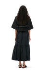 Cotton Poplin Maxi Flounce Skirt - Black