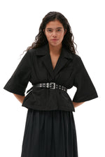 Cotton Poplin Maxi Flounce Skirt - Black