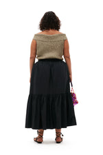 Cotton Poplin Maxi Flounce Skirt - Black
