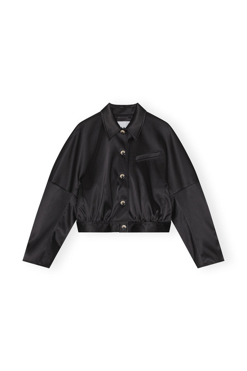 Double Satin Short Jacket - Black