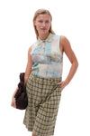 Printed Cashmere Sleeveless Polo - Egret