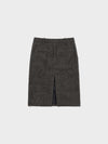 Crumpled Wool H-Line Skirts - Tweed Check Grey