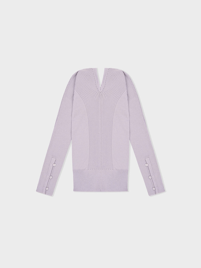 Deep V-Neck Knit Cardigan - Lavender