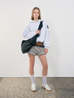 Back Rib Crop Hoodie - Melange Grey