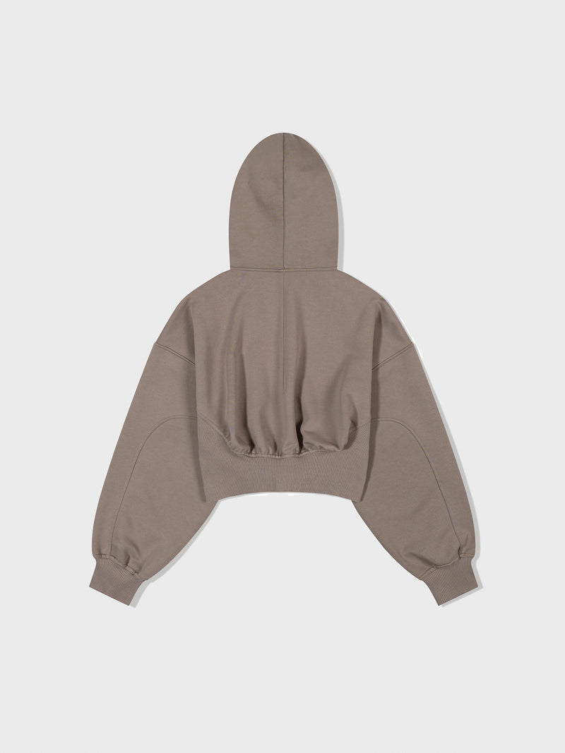 Back Rib Crop Hoodie - Red Brown