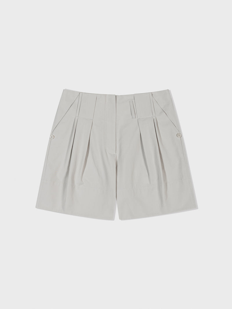 Tuck Point Turn-Up Shorts - Light Grey