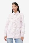 Oversized Flower Print Denim Jacket - Pink Tulle