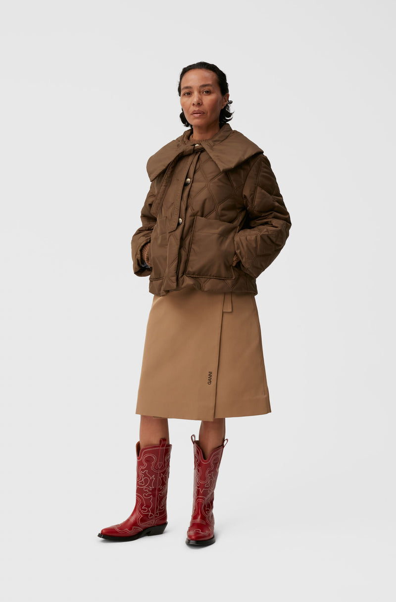 Ripstop Quilt Big Collar Jacket - Teak