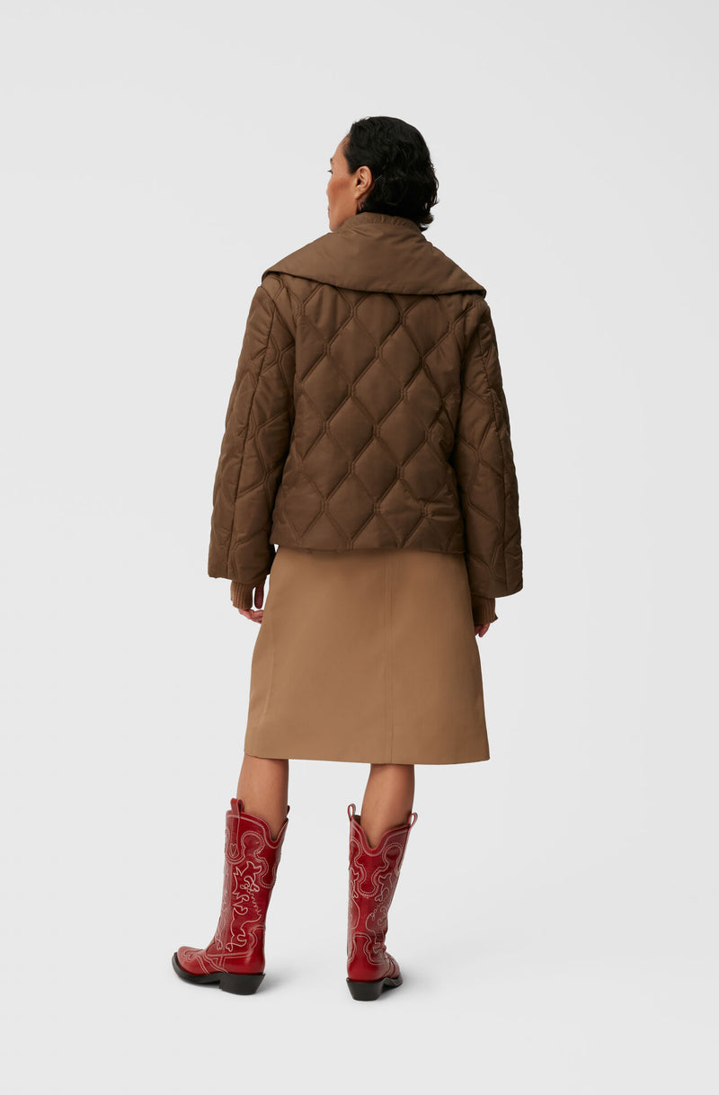 Ripstop Quilt Big Collar Jacket - Teak