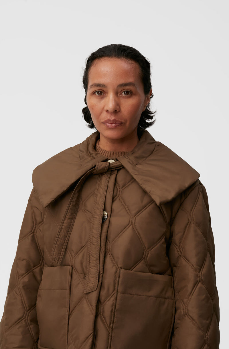 Ripstop Quilt Big Collar Jacket - Teak