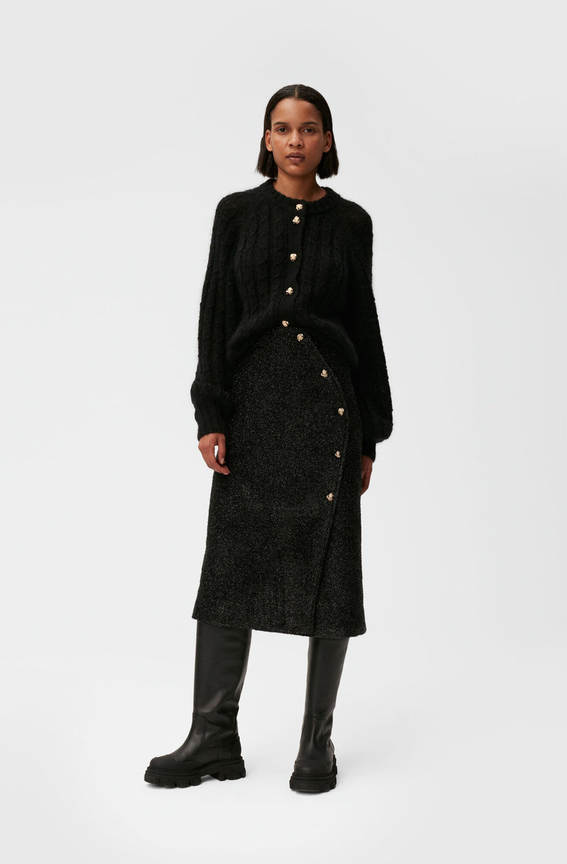 Sparkle Wrap Midi Skirt - Black