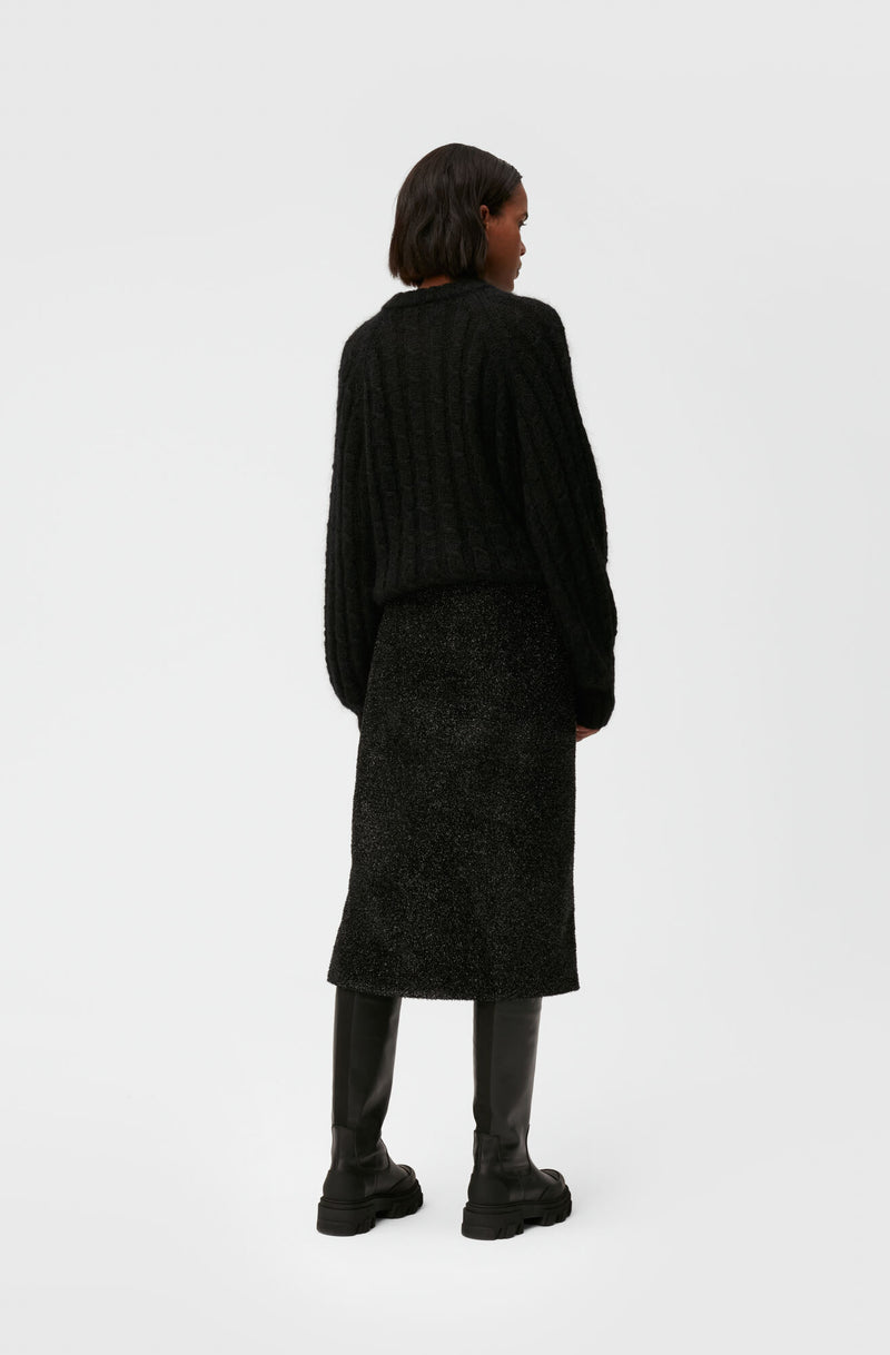 Sparkle Wrap Midi Skirt - Black