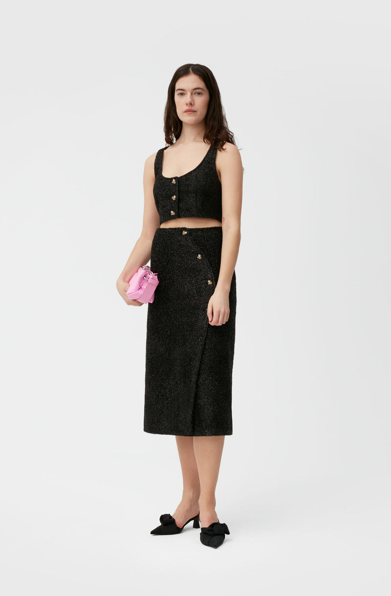 Sparkle Wrap Midi Skirt - Black